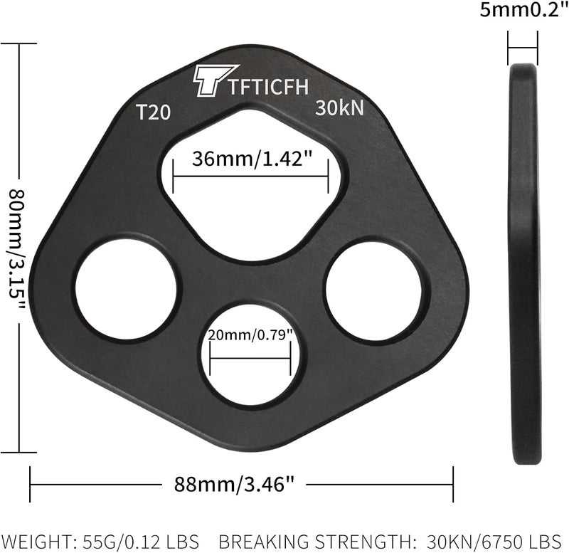 TFTICFH 30kN/40kN Rigging Plate Aluminum Anchor Multiplier Plate, 4 Holes Force Divider Plate Bear, Climbing Descender Gear for Hammock Firefighting Arborist Rock Climbing Rescue Cave Yoga - Image 5